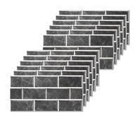 Black Brick Tile Stickers for Bathroom Kitchen Waterproof Vinyl Stick on Tiles Backsplash Self Adhesives Wall Tile Transfers Peel and Stick Tile Decals for Living Room - 30x15cm (12 Sheets)