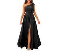 Black Bridesmaid Dresses One Shoulder Formal Evening Dress for Women with Slit Elegant Maid of Honor UK14