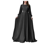 Black Bridesmaid Dresses with Sleeves for Women Scoop Neck Chiffon Wedding Guest Dress Long Maid of Honor UK14
