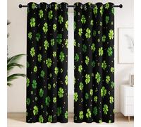 Black & Bright Green St Patrick'S Day Curtains & Drapes, Blackout Curtains 2 Panels W 55" x L 96", Darkening Eyelet, Shamrock Stars Irish ThemePrint Pattern for Party Room Pub