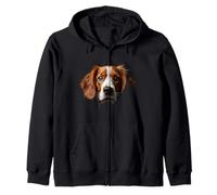 Black Brittany Spaniel Dog Brittany Face Zip Hoodie