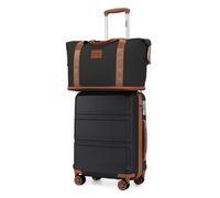 (Black Brown, 20 inch + travel bag) KONO 5PCS Travel Set 20/24/28 Inch ABS Hard Shell Suitcase And Duffel Bags