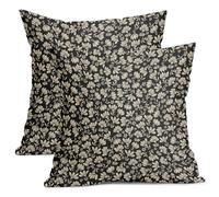 Black Brown Daisy Floral Block Print Pillow Covers 18X18 Inch Vintage Flowers Decorative Square Pillow Cases Set of 2 Farmhouse Home Decor Cotton Linen Throw Pillows For Sofa Couch Cushion Outdoor