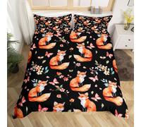 (Black Brown, Double(No Comforter)) Cartoon Rooster Kids Double Duvet Cover,Cute Chicken Hen Bedding Set,Plant Flowers Decor Comforter Cover for Kids Boys Girls Teens Bedroom Decor