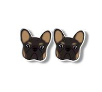 Black Brown Frenchie French Bulldog Shrinky Plastic Mini Small Tiny Gift Handcrafted Custom Unique Stud Earrings Pierced Ears Personalised Fashion Acrylic Y2K Harajuku Jewelry Resin Studs Jewellery
