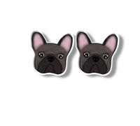 Black Brown Frenchie French Bulldog Shrinky Plastic Mini Small Tiny Gift Handcrafted Custom Unique Stud Earrings Pierced Ears Personalised Fashion Acrylic Y2K Harajuku Jewelry Resin Studs Jewellery