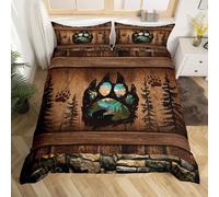 (Black Brown Green, Single(No Comforter)) Homewish Hunting Bear Deer Comforter Cover Army Green Camo American Flag Bedding Set Double For Kids Boys Teen Men,Woodland Hunting Theme Duvet Cover