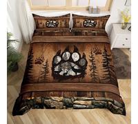 (Black Brown Grey, Super King(No Comforter)) Homewish Hunting Bear Deer Comforter Cover Army Green Camo American Flag Bedding Set Double For Kids Boys Teen Men,Woodland Hunting Theme Duvet Cover
