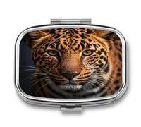 Black & Brown Leopard Pill Case 2 Compartments Travel Pill Organizer for Pocket Small Pill Box Portable Pill Container Metal Medication Holder to Hold Vitamin Fish Oil Supplement