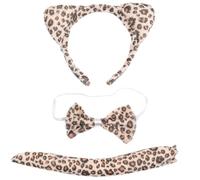 Black/Brown Leopard Spots Wild Animal Cat Ears Band Bow Tail Fancy Dress Up Set