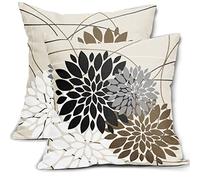 Black Brown Throw Pillow Covers 20x20 Inch Dahlia Flower Decorative Pillows Modern Geometry Floral Outdoor Farmhouse Pillowcase Linen Square Cushion Case Decor for Home Sofa Couch Bed, Set of 2