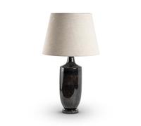 Elm home and garden Living Room Bedroom Bedside Table Lamp Large Black Brown Wash Enamel Wooden Fabric Shade Office, Nightstand, Entryway Lighting Decor Round 73cm High x 40cm Wide x 40cm Deep