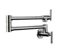 Black Brushed Chrome Brass Wall Mounted Pot Filler Faucet Swivel Folding Retractable Rotary Stretch Sink Tap Kitchen Faucet(Brushed Chrome)