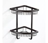 Black Brushed Corner Shower ShelfDouble Tiered Wall Rack for Cosmetics Shampoo & Kitchen SpicesMultiFunctional SpaceSaving Design with Hooks
