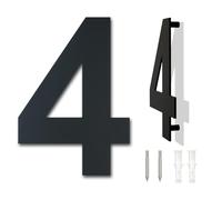 Black Brushed Modern House Number -4 Inch 102mm Height, Made of Solid 304 Stainless Steel, Floating Appearance and Easy to Install (Number 4 Four)