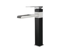 Black & Brushed Stainless Steel Bathroom Sink Faucet, Single Lever Cascade Mixer Tap, Modern Robinet Mitigeur for Lavabo, Stylish Bathroom Fixture for Home Upgrade
