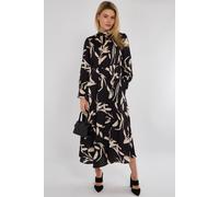 Black Brushstroke Print Pleated Skirt Satin Maxi Dress Love Sunshine Black L