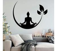 Black Buddha Metal Wall Decor, Buddha Meditation Metal Wall Art, Abstract Woman Yoga Meditation with Leaf Design Sculpture for Zen Home Decor & Yoga Altar 60cm