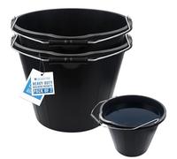 Black Builders Bucket - Sturdy Plastic Buckets with Metal Handles - Black Car Wash Bucket with Spout for Mixing Cement, Cleaning, Car Wash, Gardening, Tools, etc (PACK OF 2)