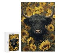 Black Bull with Sunflowers Puzzle 1000 Teile Schwer Puzzle Spielzeug Lernspiel Impossible Herausforderungsspielzeug Für Erwachsene Kinder 300 PCS