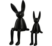 (Black) Bunny Statue, Easter Bunny - 2 x Ceramic Festive Sitting Cartoon Bunny Figure, Tabletop Rabbit Centrepiece, Adorable Easter Decoration for Table,
