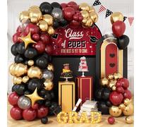 Black Burgundy Gold Balloons Arch Kit, Maroon Red Black Clear Balloon Garland with Metallic Gold Balloons Star Foil Balloon, for Graduation Kids Magical Wizard Birthday Baby Shower Party Decoration
