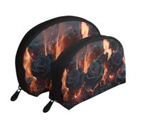 Black Burning Rose Printed Makeup Bags 2-Piece Portable Shell Travel Toiletry Bag