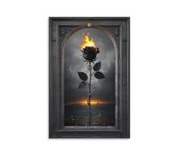 Black Burnt Rose Wall Art Canvas 3D Prints Gothic Revival Wall Paintings Pictures for Living Room Bedroom Home Wall Decoration Artwork Ready To Hang 20x30inch(50x75cm)