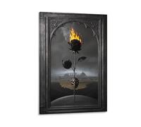 Black Burnt Rose Wall Art Canvas 3D Wall Picture Painting, Gothic Revival Artwork Large for Living Room Bedroom Bathroom Office Home Decor 08x12inch(20x30cm)