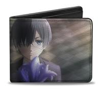 Black Butler Wallet, Bifold, Black Butler Ciel Phantomhive Pose and Logo Black White, Vegan Leather