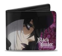 Black Butler Wallet, Bifold, Black Butler Gregory Violet Dahlia Pose and Face Purples, Vegan Leather