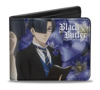 Black Butler Wallet, Bifold, Black Butler Lawrence Bluewer Gentian Face and Pose Blues, Vegan Leather