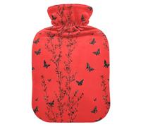 Black Butterflies Plants Red Hot-Water Bottle with Soft Cover, 1L Water Bottle Bag for Sore Muscle