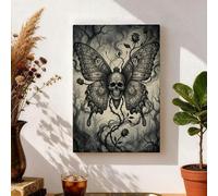 Black Butterfly Canvas Wall Art, Dark Gothic Floral Decor, Abstract Wall Art Home Aesthetic Decor for Living Room, Bedroom, Bathroom, Dorm, Wrapped Canvas 8x12 Inch