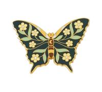 Black Butterfly Moth Brooch Lily of the Valley Tendrils Pin, Normal, Non-precious metal
