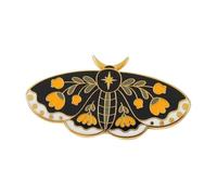 Black Butterfly Moth Brooch Lily of the Valley Tendrils Pin, Normal, Non-precious metal