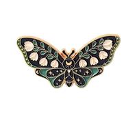 Black Butterfly Moth Brooch Lily of the Valley Tendrils Pin, Normal, Non-precious metal