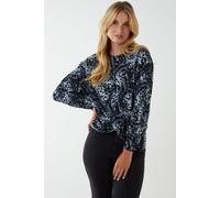Black Butterfly Print Knot Top Blue Vanilla Black S
