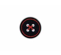 Black Button with red Thread - Heat-Activated Adhesive/Iron-on Backing - Embroidered Badge/Patch