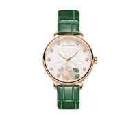 BLACK BY BLUE BRAVE Water Lily White Dial Watch for Women, Double Sapphire Glass with Leather Strap, White, 34MM, Simplicity and texture