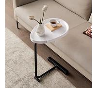 Black C-Shaped Small Oval Coffee Table, Versatile End Table for Living Room, Bedroom, Balcony & Office - Compact Laptop Desk, 45x30x60cm, Stylish & Functional