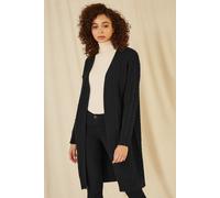 Black Cable Knit Edge to Edge Long Cardigan With Pockets Yumi Black S/M