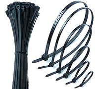 Black Cable Ties - 200 pcs Mixed Zip Ties Sizes for Secure Cable Management - Heavy Duty Cable Ties Up to 54.4 kg Tensile Strength - Nylon Tie Wraps with Auto-Locking Mechanism - Just Cable Ties
