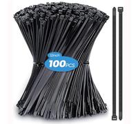 Black Cable Ties - 300mm x 3.6mm, 100 Pack Heavy Duty Strong Premium Nylon Zip Ties, Multi-Purpose Long Plastic Tie Wraps for Home and DIY