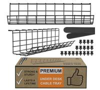 Scandinavian Hub Black Cable Tray - Under Desk Cord Organizer, Wire Holder Set of 2x 17 inches