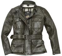 Black-Cafe London Madrid Ladies Motorcycle Leather Jacket, dark green, size S