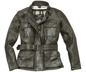 Black-Cafe London Madrid Ladies Motorcycle Leather Jacket, green, size S for Women