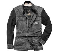 Black-Cafe London Retro Motorcycle Leather Jacket, dark grey, size 52