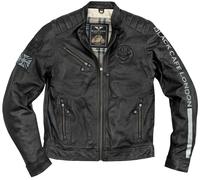 Black-Cafe London Shanghai Motorcycle Leather Jacket, black-white, size 56 for Men