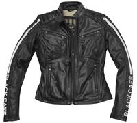 Black-Cafe London Toronto Ladies Motorcycle Leather Jacket, black-white, size L for Women